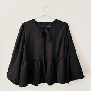 Black Sleeved Open-Front top